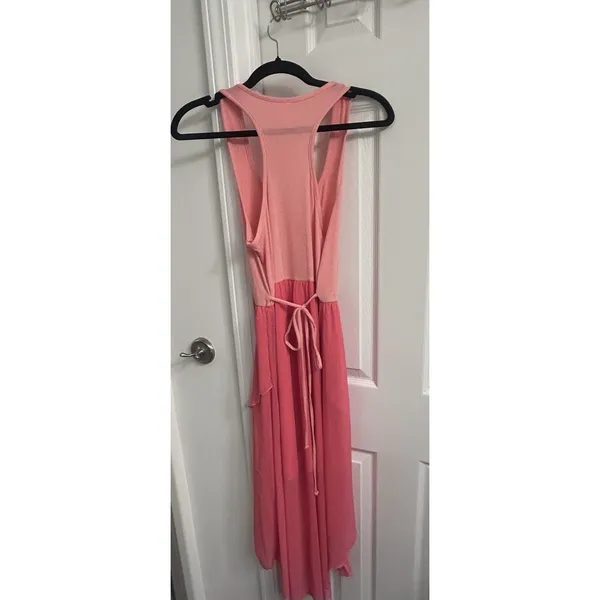 Xhilaration S/P Coral Pink Hi-Low Maxi Dress Layered Ruffle Tie Back - Image 6