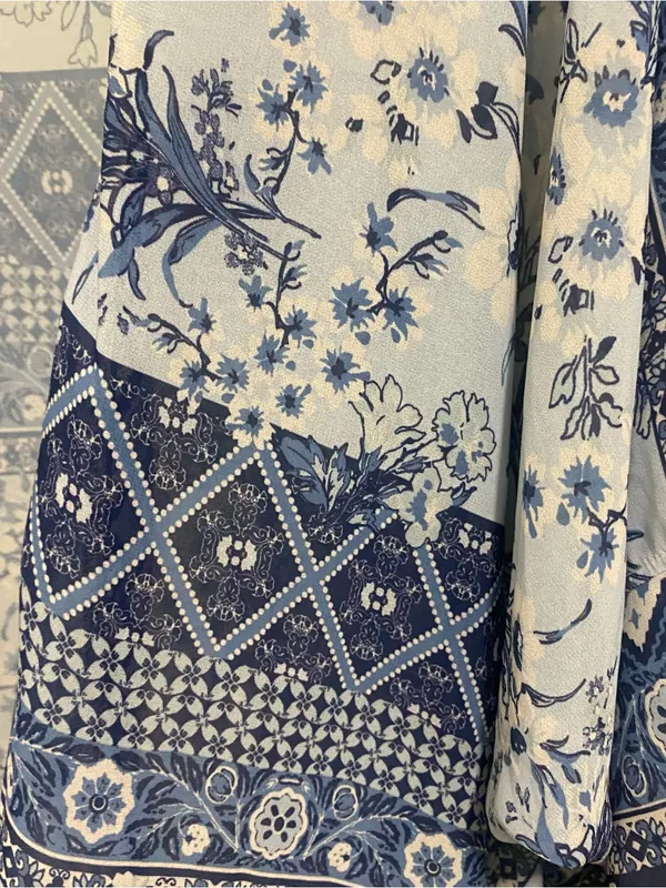 One World Womens L Large 50” Kimono Cardigan Cover Up Blue Boho Print Beach - Image 6