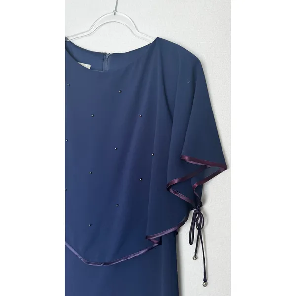 Late 1980s–1990s Patra Blue Chiffon Cape Overlay Beaded Dress Midi XL - Image 6