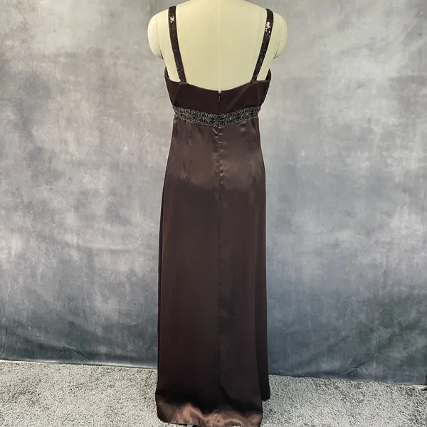 Alfred Angelo Womens Babydoll Dress Size 8 Brown Satin‎ Sequin Formal Bridesmaid - Image 2