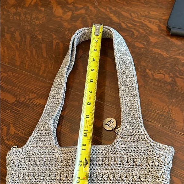 The Sak Woven Top ZIp closure Crotchet Bag cream - Image 10