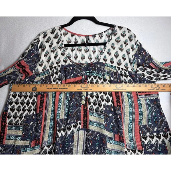 Massini Womens Large Patchwork Paisley Bell Sleeve Boho Peasant Blouse Top - Image 7