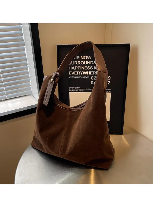 Opposite sided faux leather & faux suede Dark Brown Shoulder tote Bag - Image 5