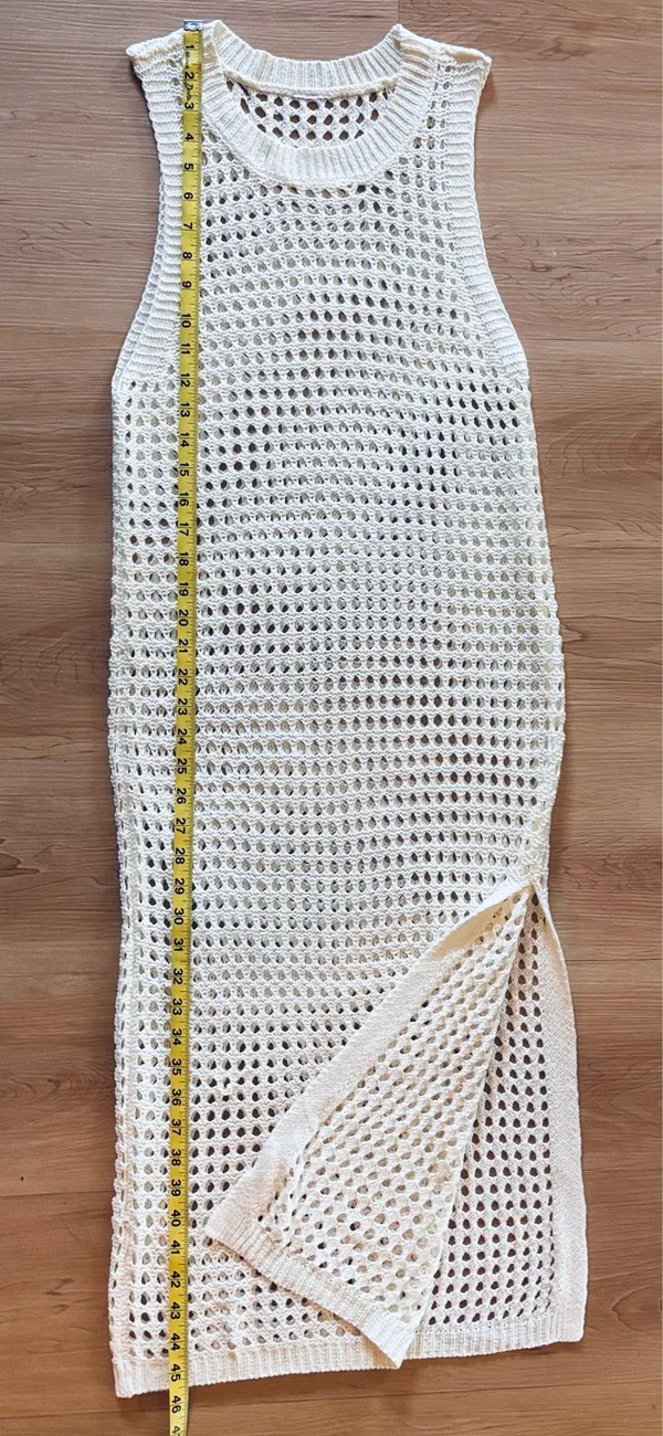 Shade&Shore Women's M Crochet Cover Up Midi Dress White, Boho, Cottage, Summer - Image 4