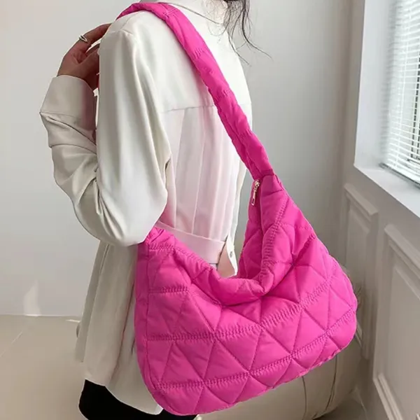 Pink Quilted Puffer Shoulder Bag Lightweight Hobo Bag Handbag New - Image 3