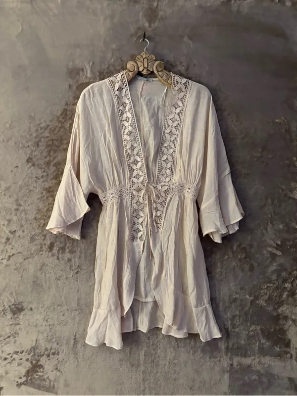 Love Tree Sheer Lace Embroidered Swim Coverup Cream Women’s Size L - Image 10