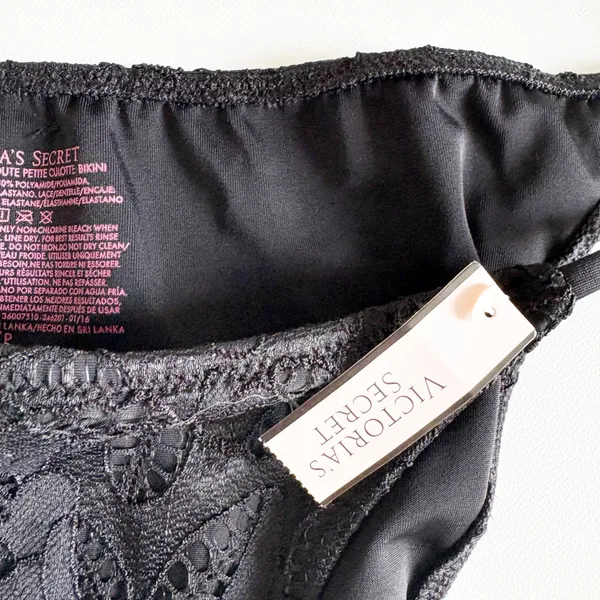 NWT Victoria's Secret Womens Black Floral Lace Side Tie Teeny Bikini Bottom S - Image 4