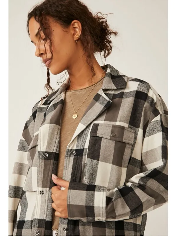 We The Free Free People Izzie Plaid Oversized Cargo Shirt Jacket Shacket Large Grunge 90s - Image 2