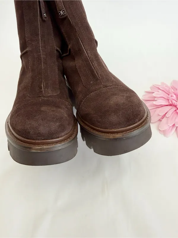 Sam Edelman Cooper Lug Sole Bootie Ankle Boots Chocolate Brown Suede Leather Zip - Image 4