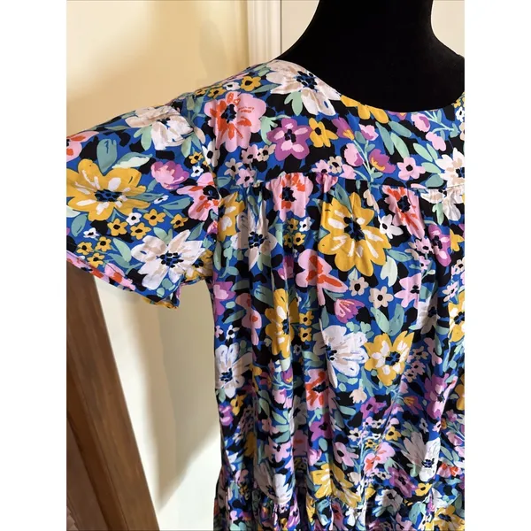 Storia Romantic Floral Tiered Babydoll Mini Dress Cottage Beach Festival Small - Image 2
