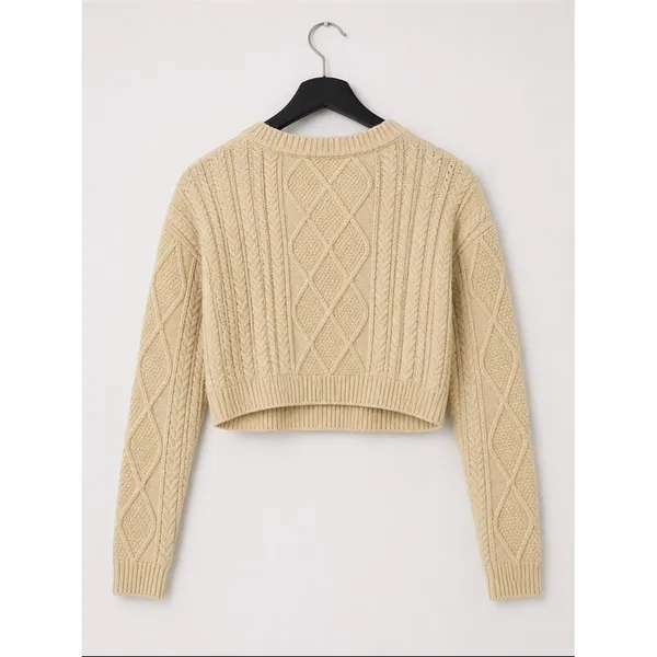 Cotton On Cream Cable Knit Cropped Sweater Fisherman Pullover Womens Size Medium - Image 2