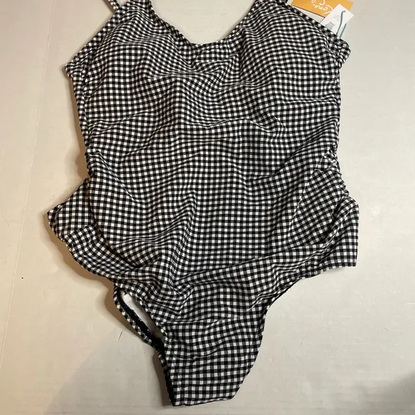 Kona Sol One Piece Swimsuit Womens Large 12/14 Black Gingham Check High Coverage - Image 8