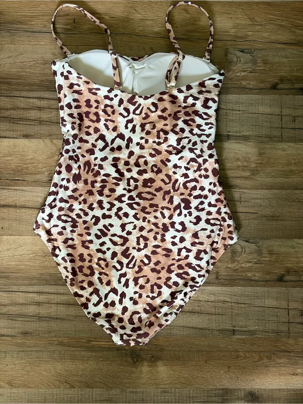 aerie Leopard Print Cutout One-Piece Swimsuit - Brown/Tan Sz L - Image 11