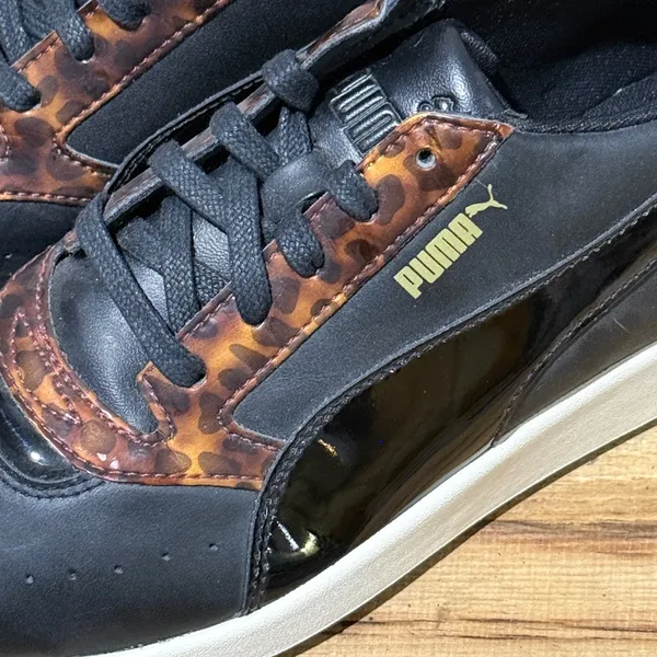*NEW* Puma Pointy Creepers Patent Black and Tortoise Lace Up Size 10 A43‎ - Image 3