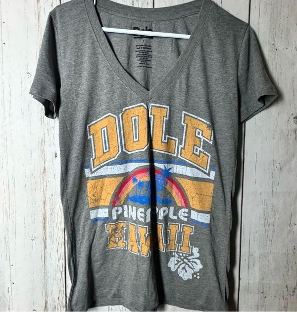 Dole Women's Gray Distressed Pineapple Graphic V-Neck Short Sleeve T-Shirt - Image 4