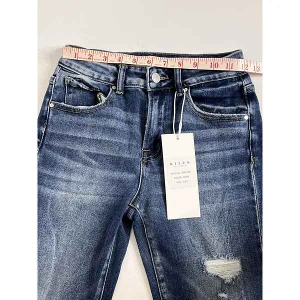 RISEN Cuffed Jeans Dark Wash Blue Straight Leg Stretch Denim Size 1 / 25 - Image 8