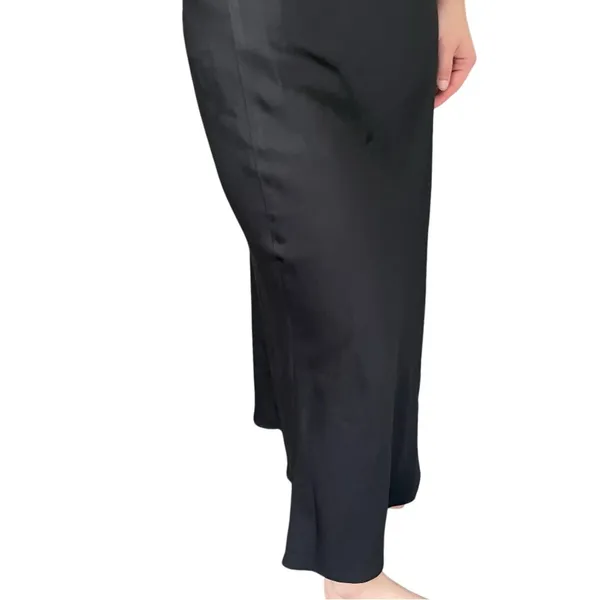Grade & Gather Black Silky Slip Dress Gathered Side Maxi Side Slit - Image 7