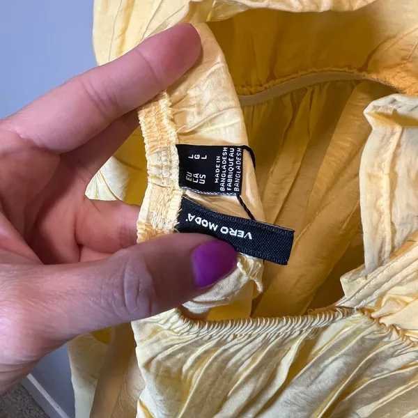 Vero Moda Josie SL Ankle Frill Dress Yellow Ruffle Cutout Maxi Pale Banana L NWT - Image 7