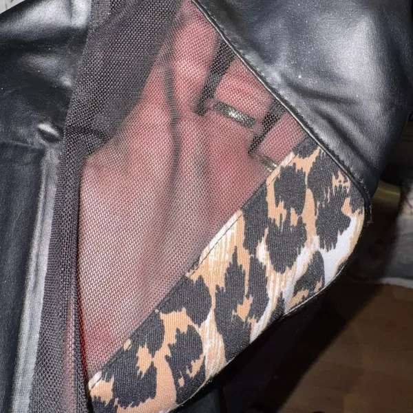 Edgy alternative black shiny mesh & animal print leggings - Image 5