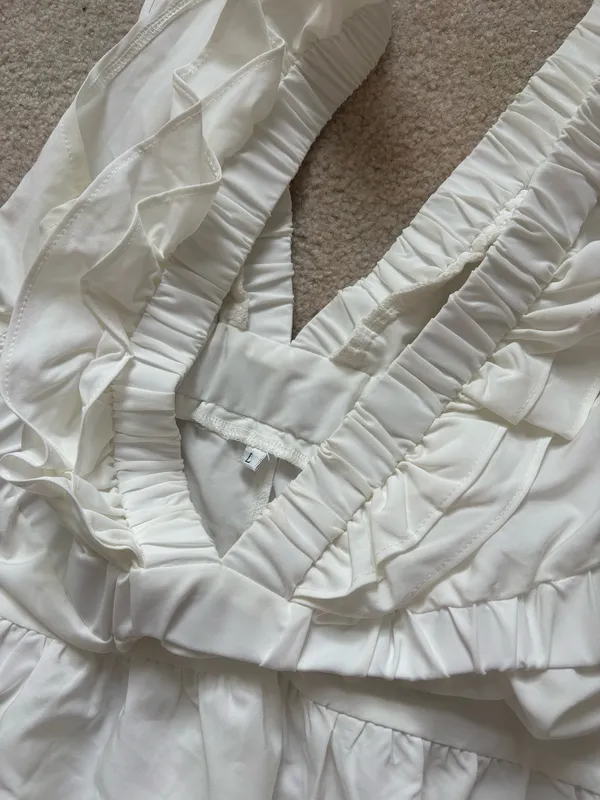 White Ruffle Mini Dress Sorority Rush Size L - Image 2
