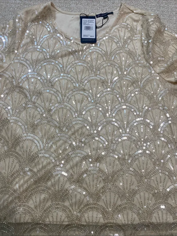 NWT Adrianna Papell Sequin Blouse Top Champagne L - Image 11