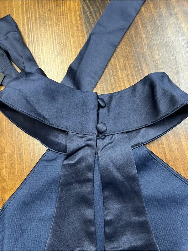 Lulus Headed Out Tonight Navy Blue Satin Halter Swing Dress Size Medium NWT - Image 13