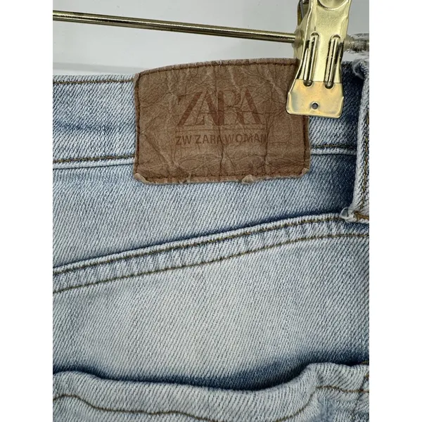 ZARA Straight leg High Rise Distressed Jeans Womens Size 8 Light Wash Boho Denim - Image 7