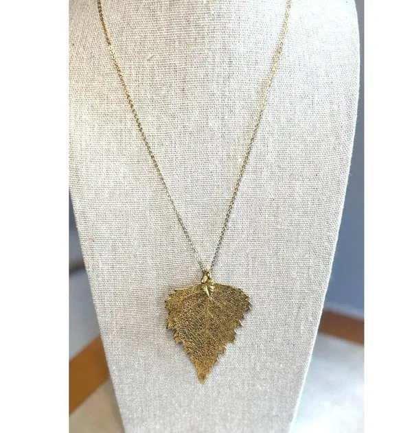 Gold Plated Real Leaf Pendant Necklace With Chain - Image 2