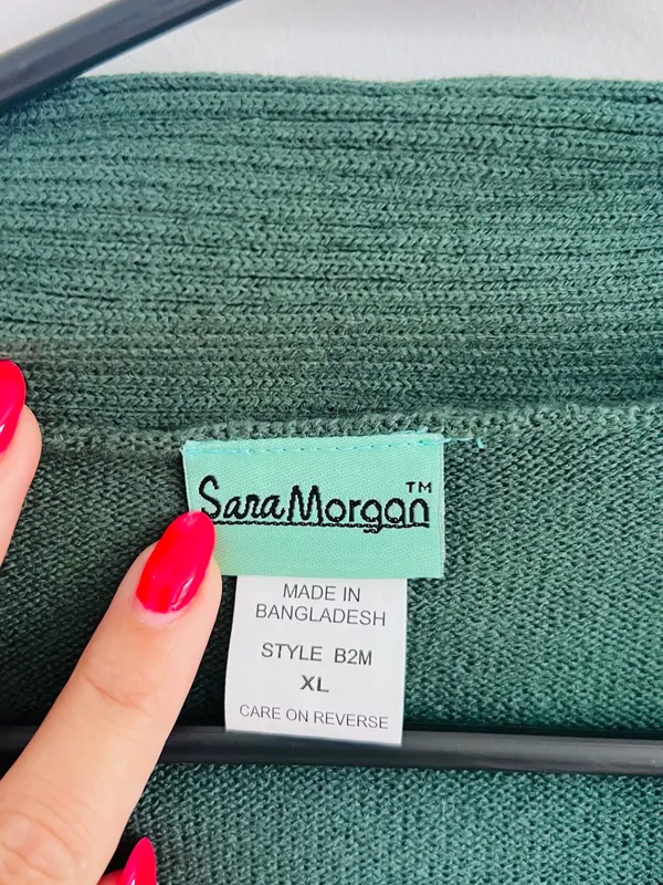 Forest Green Open-Front Knit Cardigan Sweater - Image 3