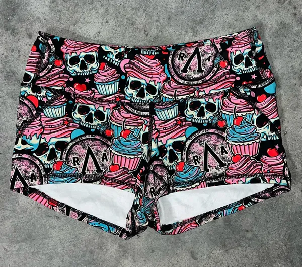 Women’s Skull & Cupcake Print Active Shorts - Pink‎ Blue - Image 3