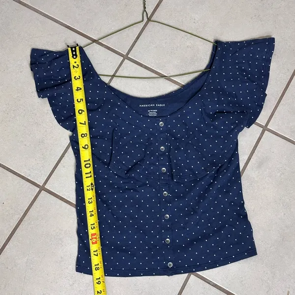 American Eagle‎ Women Off Shoulder Dotted Blue Top size XS - Image 6