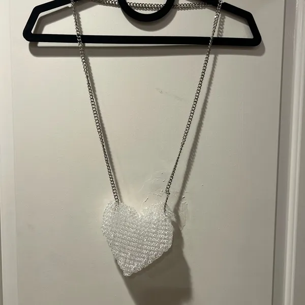 Handmade Clear Beaded Heart mini purse - Image 2