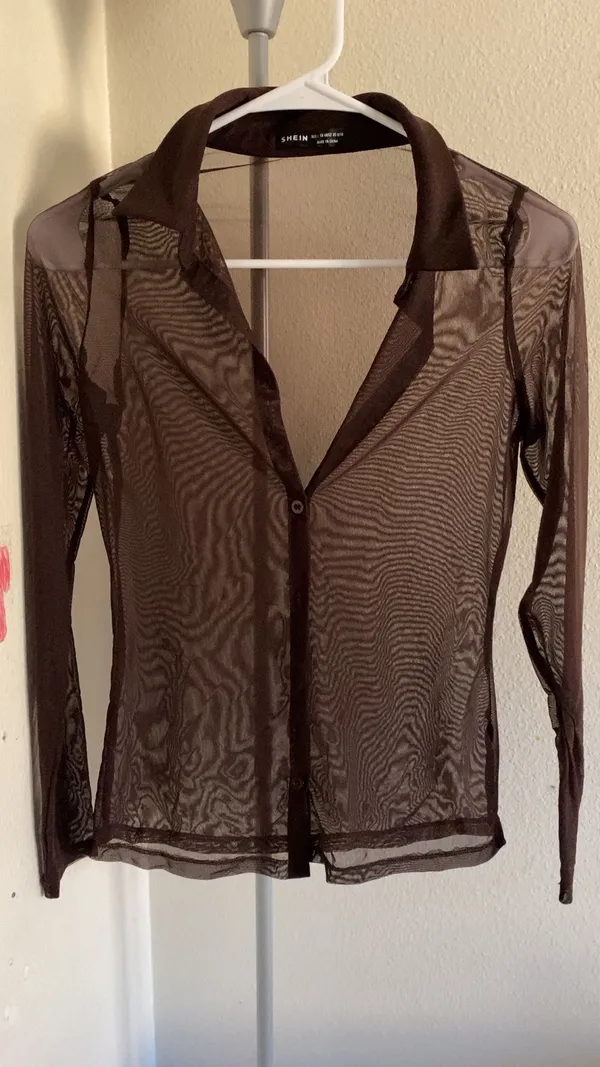 Brown Mesh Blouse Size L - Image 2