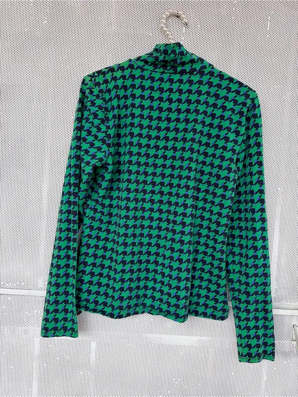 Maeve Green & Navy Houndstooth Turtleneck Long Sleeve Tee - Image 5