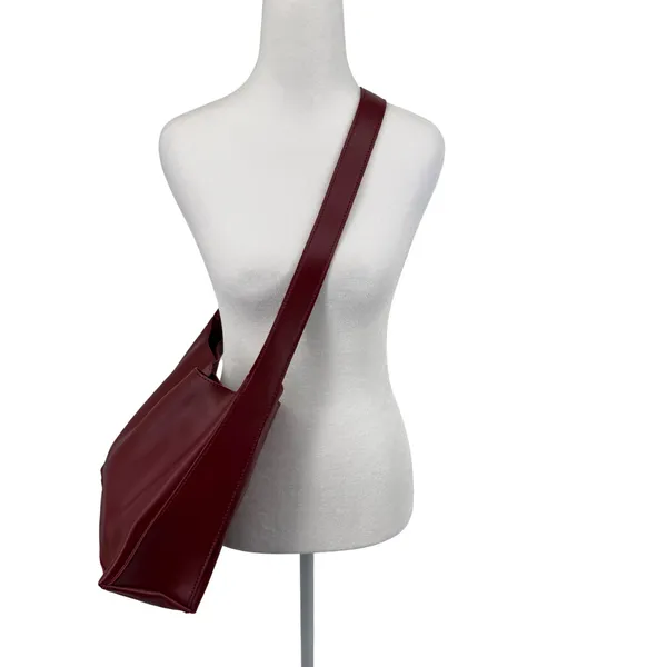 Burgundy Vegan Leather Hobo Shoulder Bag‎ Gold Buckle Strap Maroon Slouchy Tote - Image 4