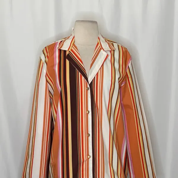 NWT!! ZARA Colorful Striped Buttondown Shirt Top‎ Cotton Notch Collar Small - Image 3