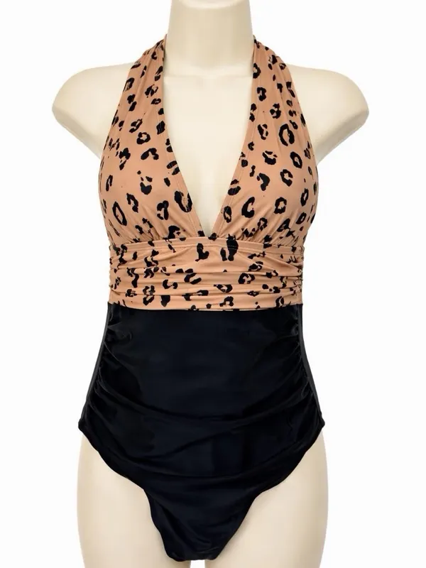 NWT Cupshe Women 1 Piece Swimsuit Leopard Print Open Back Ruched Size M - Image 3