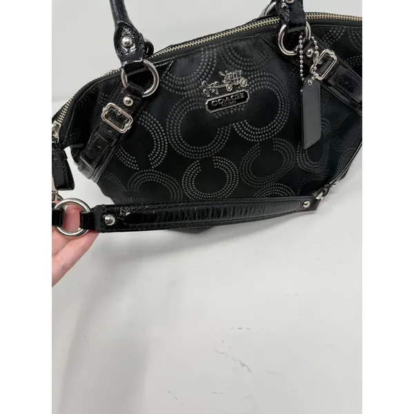 Coach Madison Dotted Op Art Sophia Satchel Bag Black Patent Trim Women Small - Image 4
