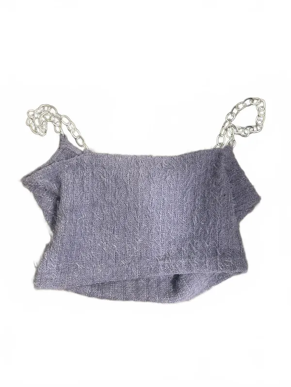 Purple Knit Crop Top with Chain Straps and Butterfly Patch Size L - Image 2
