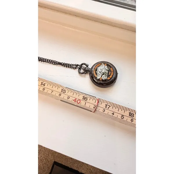 Route 66 Pocket Watch Quartz Movement With Chain Necklace Black Vintage Style - Image 3