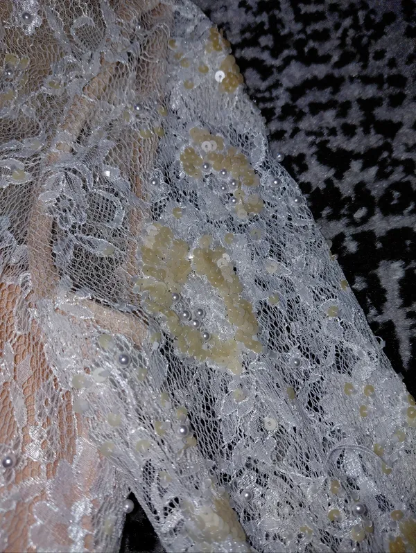 Sherri Hill Size 00 White Pearl Beaded Lace Open Back Cropped Prom Top High Neck - Image 6