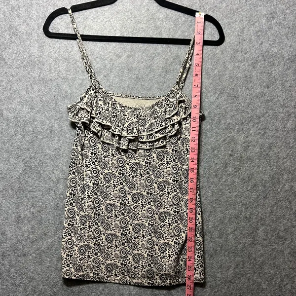 Ann Taylor LOFT Paisley Cami Top Ruffle Sleeveless Casual Black Beige‎ Small - Image 3
