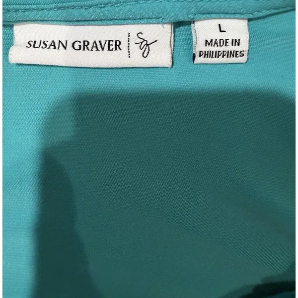Susan Graver QVC Teal Liquid Knit Asymmetrical Cascading Ruffle Top Size Large - Image 4