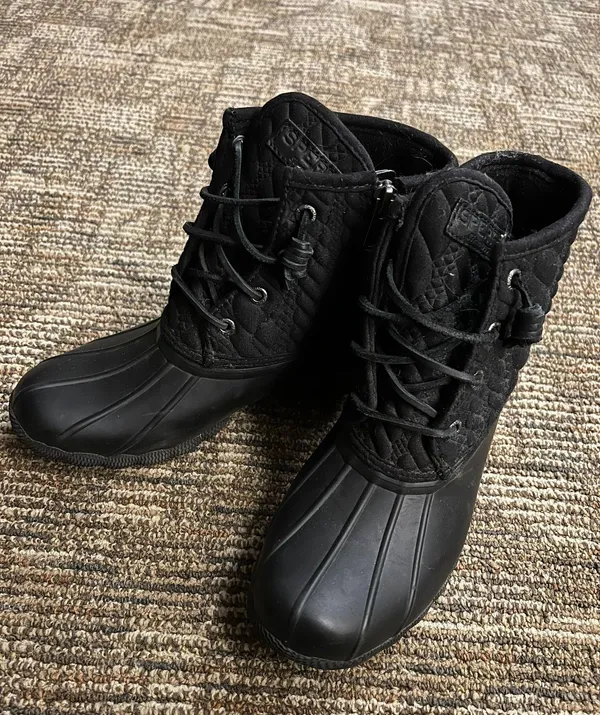 Black Grey Saltwater Quilted Waterproof Rain Boot - Image 2