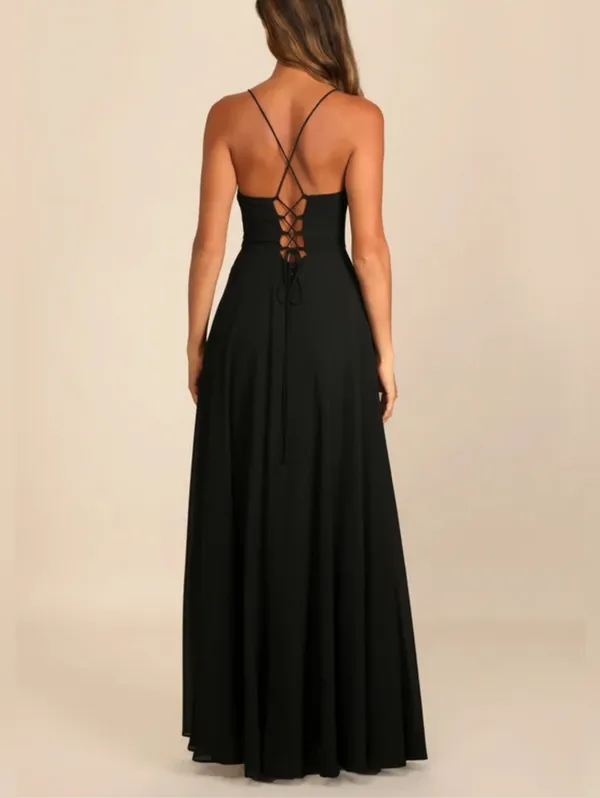 Lulus Romantically Speaking Black Cowl Lace-Up Maxi Dress Size M - Image 2