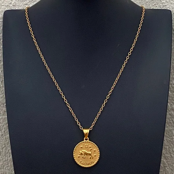 18K Gold plated Taurus Zodiac Sign Quarter Coin Pendant 20” Necklace 15.7g - Image 6