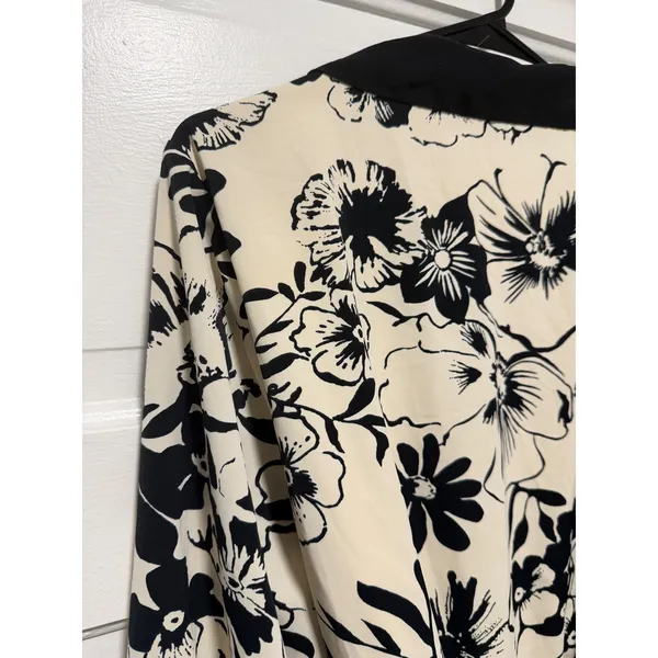 Abercrombie & Fitch Womens Black Cream Floral Wrap Mini Dress Long‎ Sleeve - Image 7