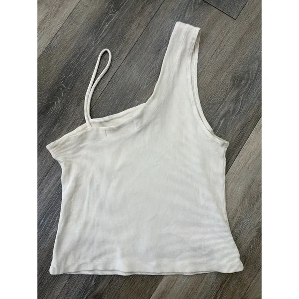 Free People We The Free One Shoulder Ribbed Tank Top Cream Medium - Image 2