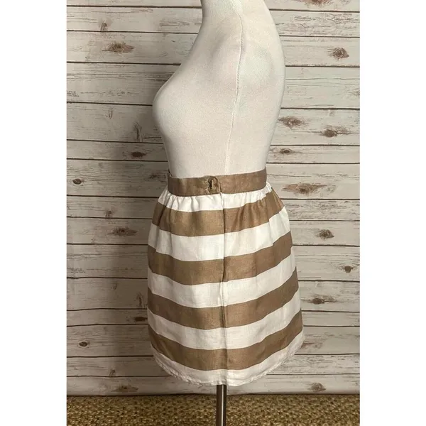 Cynthia Rowley modern classic tan/white striped linen A-line skirt Size 10 - Image 3