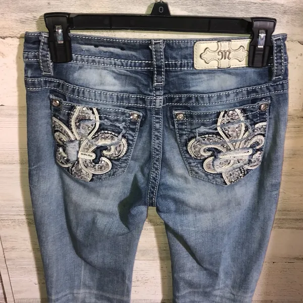 Miss me jeans standard boot cut size 25 white wash color distressed western jean - Image 3